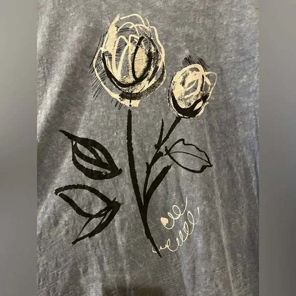 JESS & JANE Tunic Top Blue Mineral Wash Floral Graphic Bell Sleeve-Size XL - Picture 2 of 4